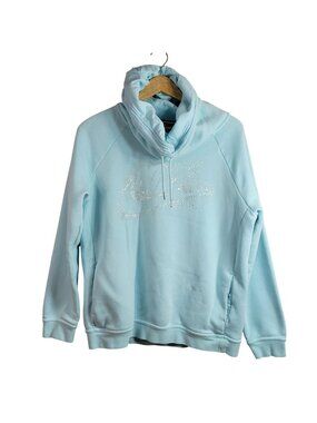 Nike Womens Pullover Hoodie Sweatshirt Blue Large Silver Glitter Swoosh Logo